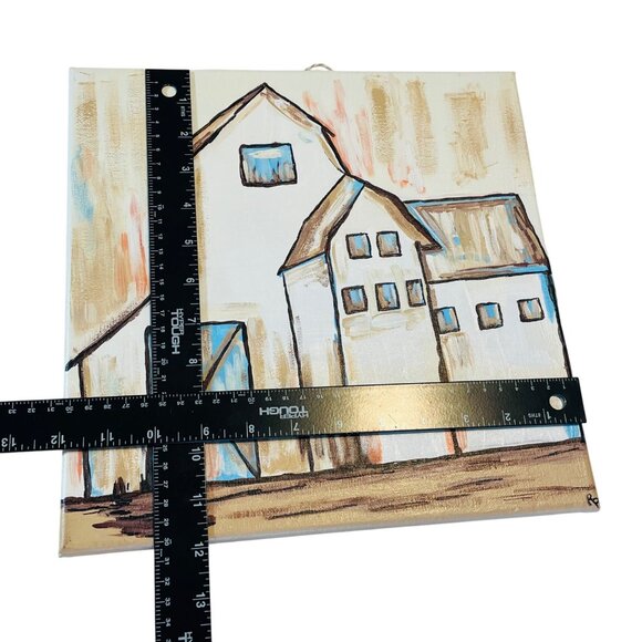 Rustic Barn Canvas Art Painting Signed By RP Artist 12" X 12" Farmhouse Decor - Picture 8 of 10